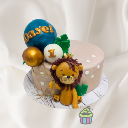 Tarta león con globos