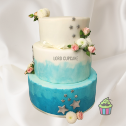 Tarta boda degradado azul